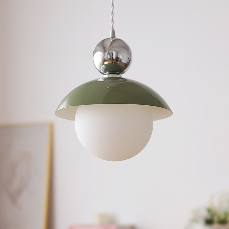 Modern Art Deco Iron Glass Round Ball 1-Light Pendant Light For Bedroom