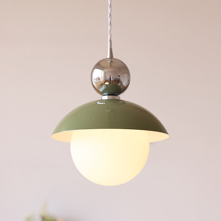 Modern Art Deco Iron Glass Round Ball 1-Light Pendant Light For Bedroom