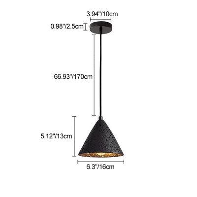 Modern Minimalist Natural Black Travertine Cone 1-Light Pendant Light For Bedroom