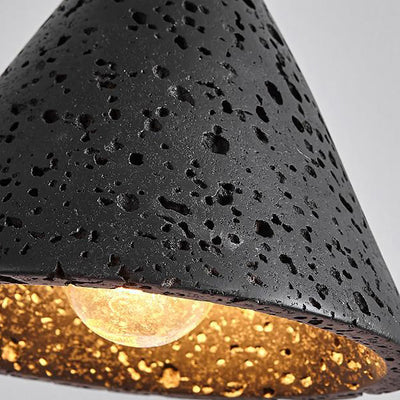 Modern Minimalist Natural Black Travertine Cone 1-Light Pendant Light For Bedroom