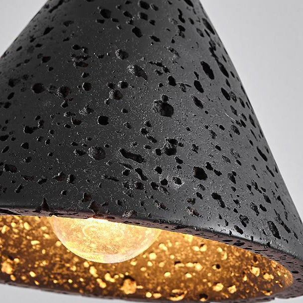 Modern Minimalist Natural Black Travertine Cone 1-Light Pendant Light For Bedroom