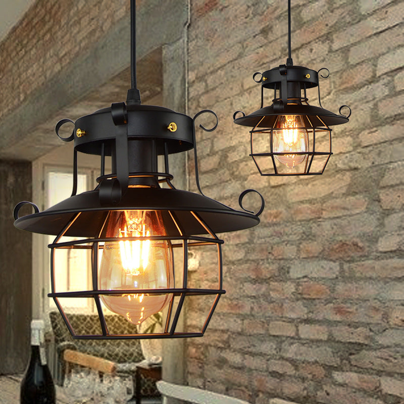 Contemporary Industrial Iron Cage 1-Light Pendant Light For Living Room