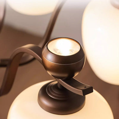 Contemporary Retro Iron Glass Branch Bent Rod Round Cup Shaped 6/8/10-Light Chandelier For Living Room
