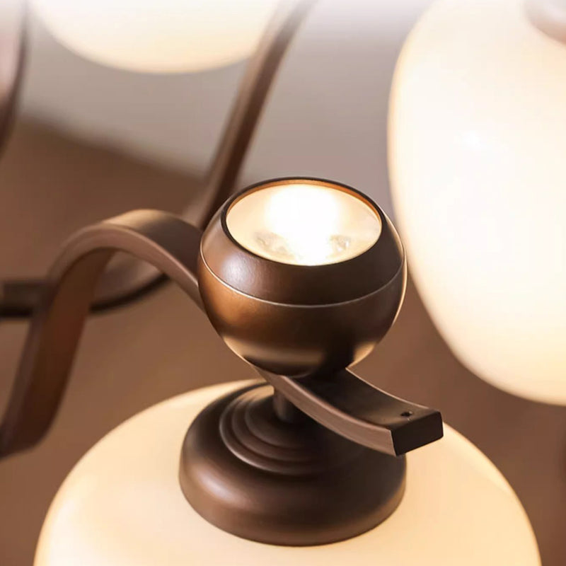 Contemporary Retro Iron Glass Branch Bent Rod Round Cup Shaped 6/8/10-Light Chandelier For Living Room
