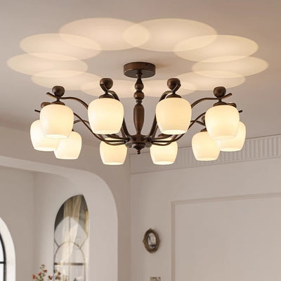 Contemporary Retro Iron Glass Branch Bent Rod Round Cup Shaped 6/8/10-Light Chandelier For Living Room