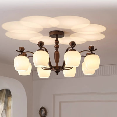Contemporary Retro Iron Glass Branch Bent Rod Round Cup Shaped 6/8/10-Light Chandelier For Living Room