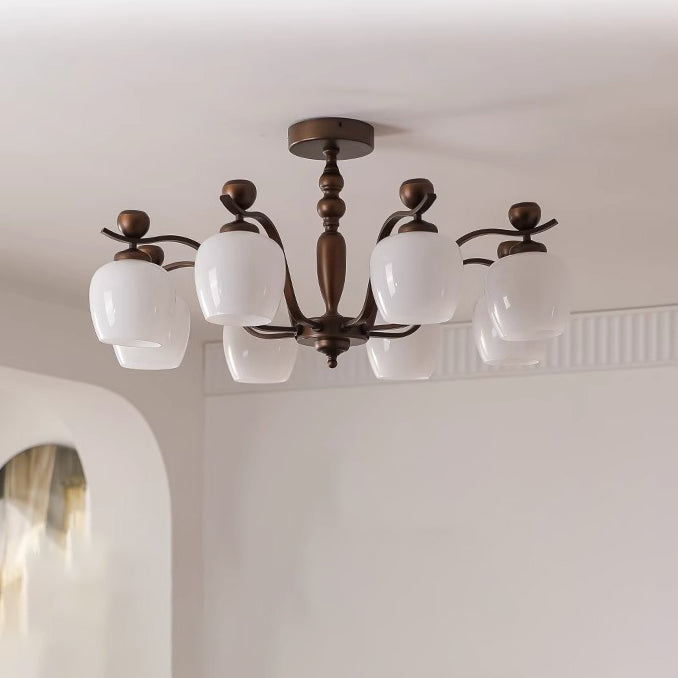 Contemporary Retro Iron Glass Branch Bent Rod Round Cup Shaped 6/8/10-Light Chandelier For Living Room