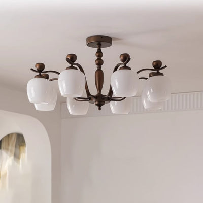 Contemporary Retro Iron Glass Branch Bent Rod Round Cup Shaped 6/8/10-Light Chandelier For Living Room