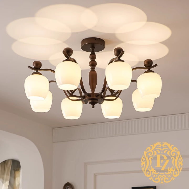 Contemporary Retro Iron Glass Branch Bent Rod Round Cup Shaped 6/8/10-Light Chandelier For Living Room