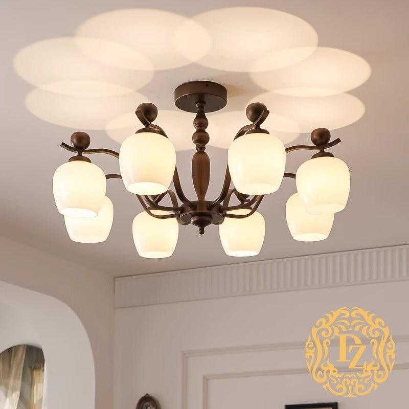 Contemporary Retro Iron Glass Branch Bent Rod Round Cup Shaped 6/8/10-Light Chandelier For Living Room