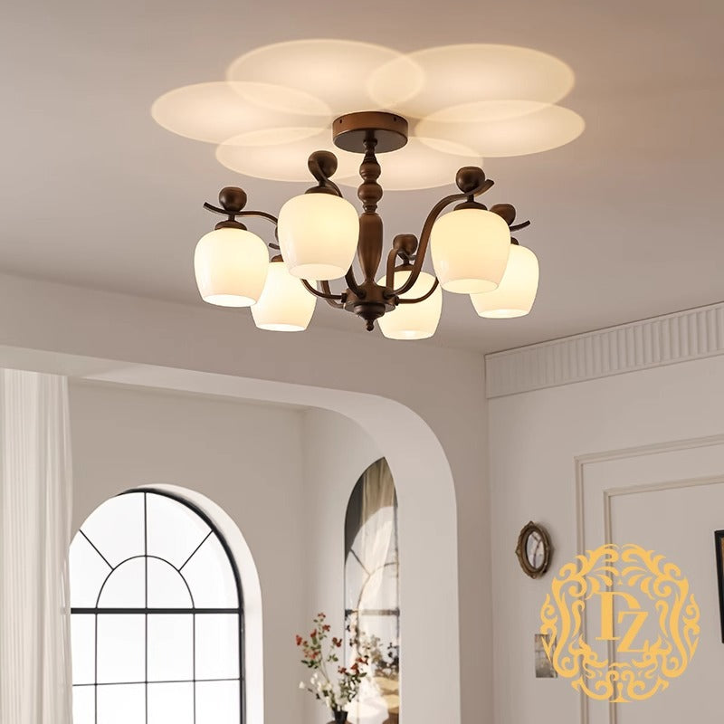 Contemporary Retro Iron Glass Branch Bent Rod Round Cup Shaped 6/8/10-Light Chandelier For Living Room