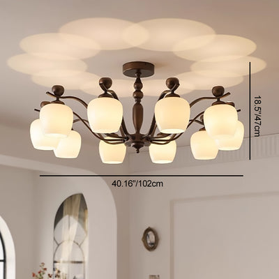 Contemporary Retro Iron Glass Branch Bent Rod Round Cup Shaped 6/8/10-Light Chandelier For Living Room