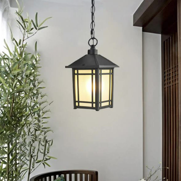 Modern Minimalist Aluminum & Glass Rectangular 1-Light Outdoor Pendant Light For Patio