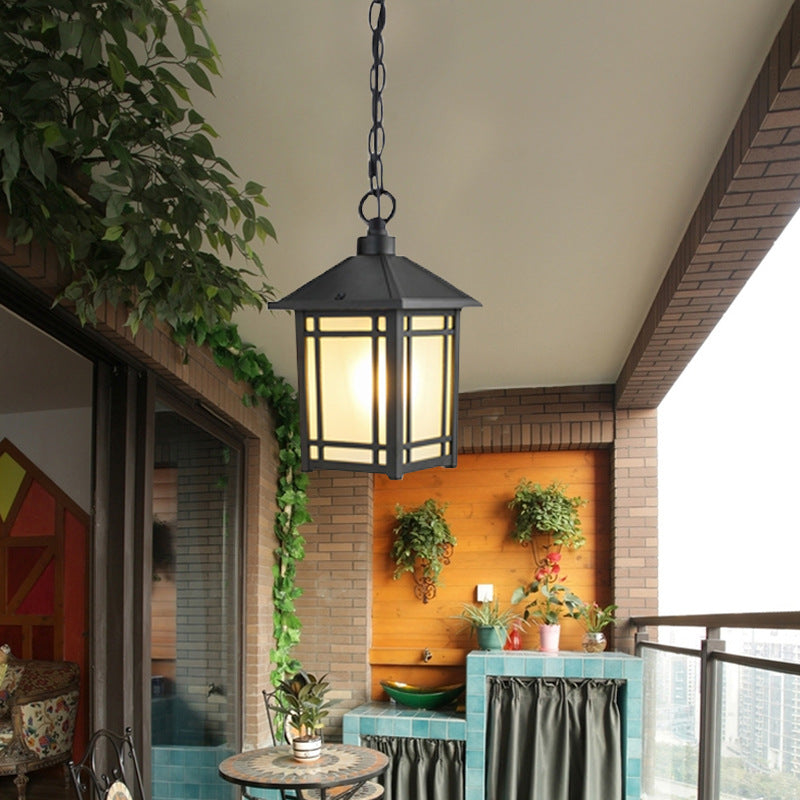 Modern Minimalist Aluminum & Glass Rectangular 1-Light Outdoor Pendant Light For Patio