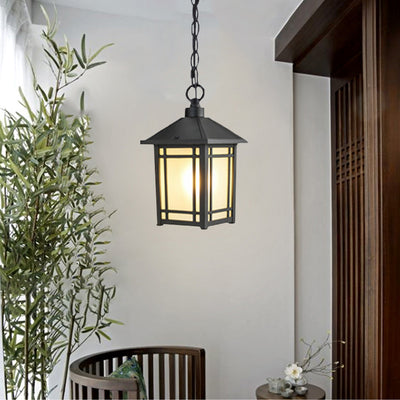 Modern Minimalist Aluminum & Glass Rectangular 1-Light Outdoor Pendant Light For Patio