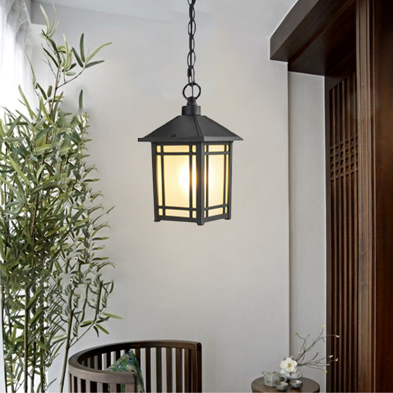 Modern Minimalist Aluminum & Glass Rectangular 1-Light Outdoor Pendant Light For Patio