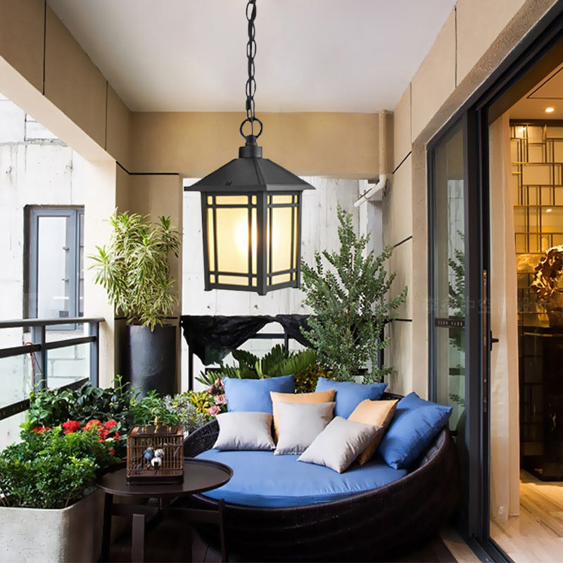 Modern Minimalist Aluminum & Glass Rectangular 1-Light Outdoor Pendant Light For Patio