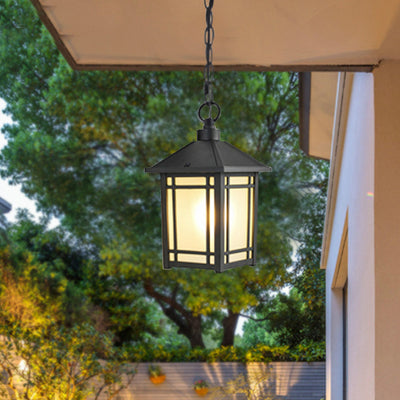 Modern Minimalist Aluminum & Glass Rectangular 1-Light Outdoor Pendant Light For Patio