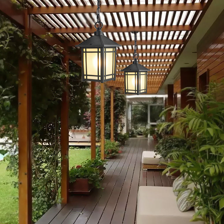 Modern Minimalist Aluminum & Glass Rectangular 1-Light Outdoor Pendant Light For Patio