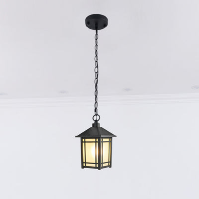 Modern Minimalist Aluminum & Glass Rectangular 1-Light Outdoor Pendant Light For Patio