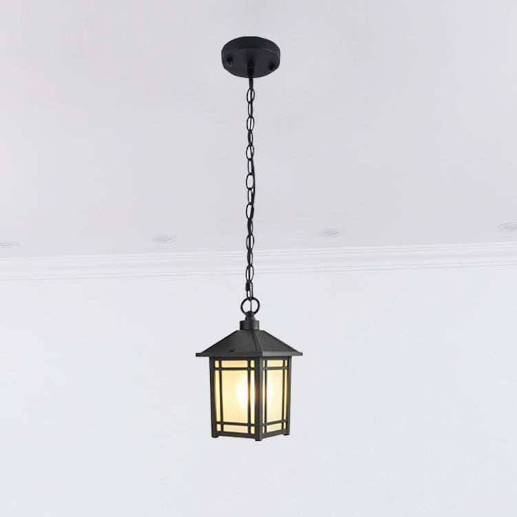Modern Minimalist Aluminum & Glass Rectangular 1-Light Outdoor Pendant Light For Patio