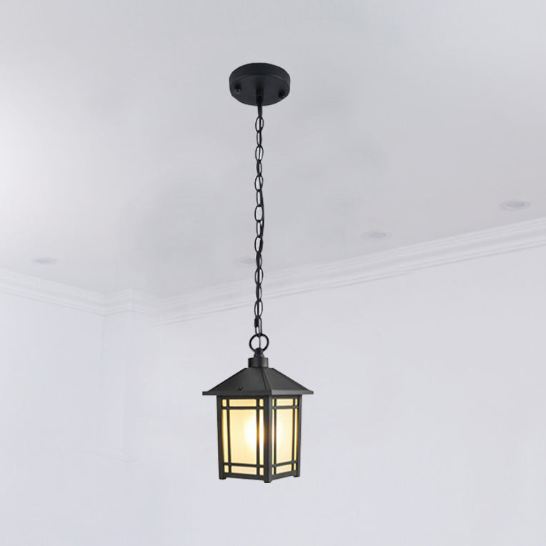 Modern Minimalist Aluminum & Glass Rectangular 1-Light Outdoor Pendant Light For Patio