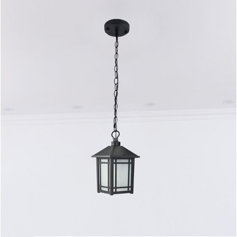 Modern Minimalist Aluminum & Glass Rectangular 1-Light Outdoor Pendant Light For Patio