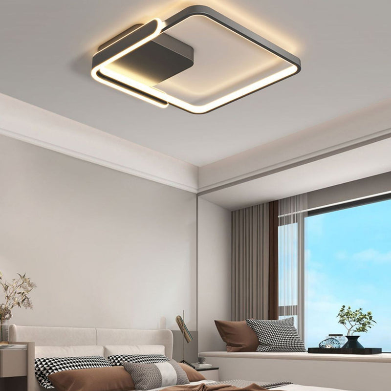 Modern Minimalist Iron & Silicone Square Round LED Flush Mount Ceiling Light For Bedroom