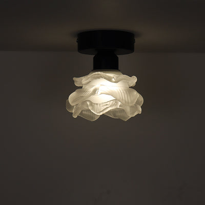 Traditional French Iron & Glass Rose Design 1-Light Semi-Flush Mount Ceiling Light For Hallway