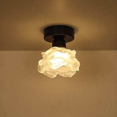 Traditional French Iron & Glass Rose Design 1-Light Semi-Flush Mount Ceiling Light For Hallway