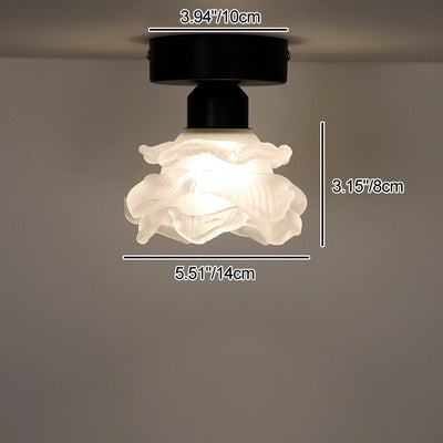 Traditional French Iron & Glass Rose Design 1-Light Semi-Flush Mount Ceiling Light For Hallway