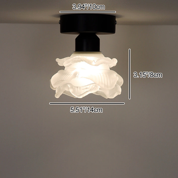 Traditional French Iron & Glass Rose Design 1-Light Semi-Flush Mount Ceiling Light For Hallway