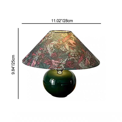 Modern Mid-Century Ceramic & Fabric Globe Base 1-Light Table Lamp For Living Room