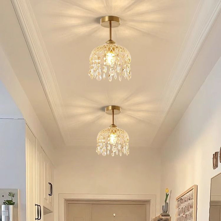 Traditionelle französische Eisenkristall- und Glas-Kuppel-Quaste 1-Licht Halbeinbau-Deckenleuchte für den Flur 