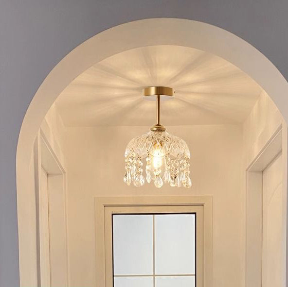 Traditionelle französische Eisenkristall- und Glas-Kuppel-Quaste 1-Licht Halbeinbau-Deckenleuchte für den Flur 