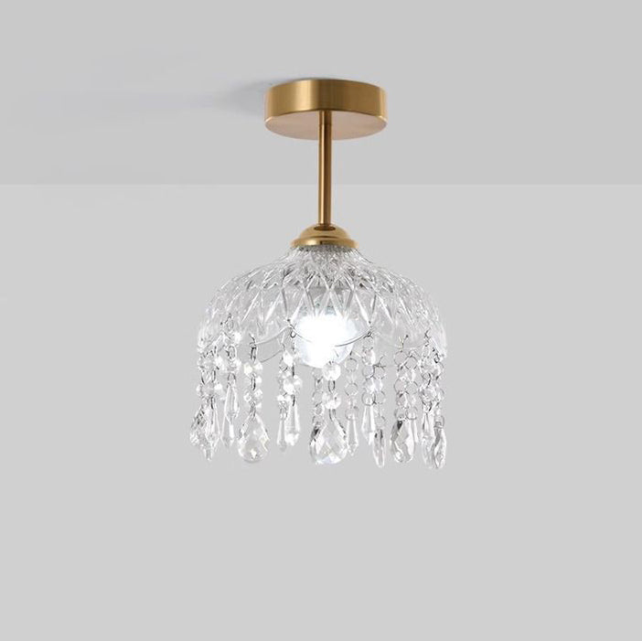 Traditionelle französische Eisenkristall- und Glas-Kuppel-Quaste 1-Licht Halbeinbau-Deckenleuchte für den Flur 