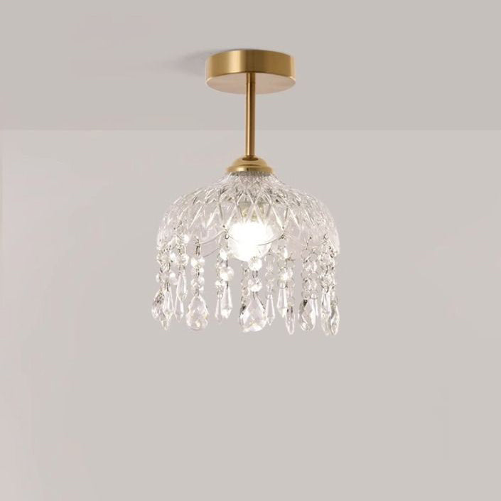 Traditionelle französische Eisenkristall- und Glas-Kuppel-Quaste 1-Licht Halbeinbau-Deckenleuchte für den Flur 