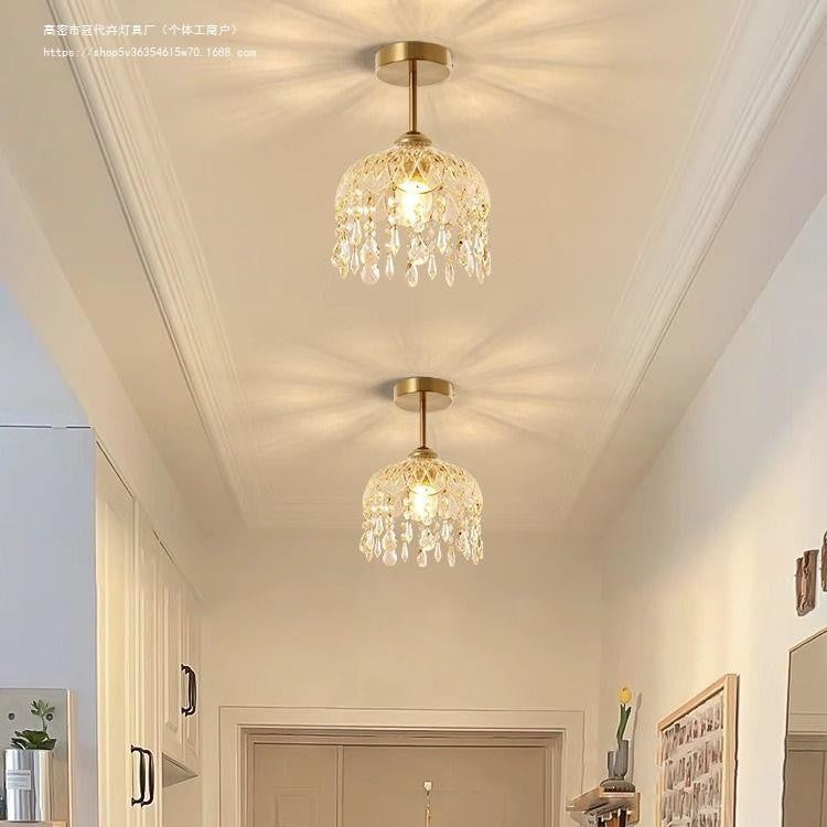 Traditionelle französische Eisenkristall- und Glas-Kuppel-Quaste 1-Licht Halbeinbau-Deckenleuchte für den Flur 