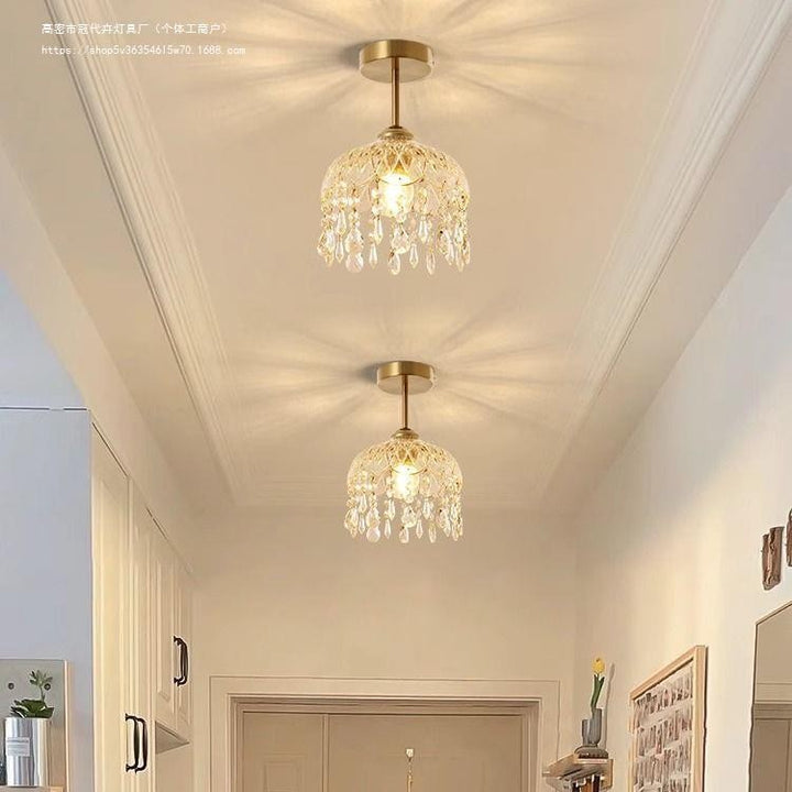 Traditionelle französische Eisenkristall- und Glas-Kuppel-Quaste 1-Licht Halbeinbau-Deckenleuchte für den Flur 