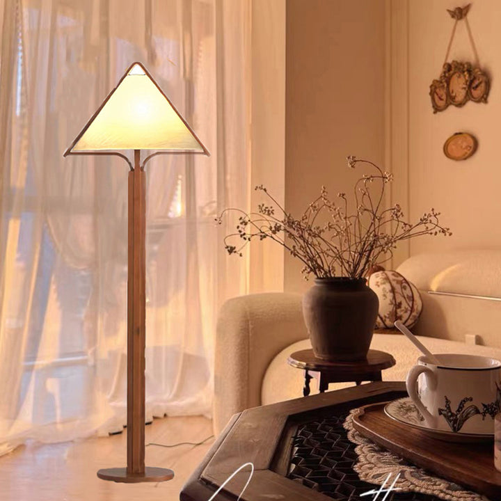 Traditional Vintage Wood Fabric Cylinder Base 1-Light Standing Floor Lamp For Living Room