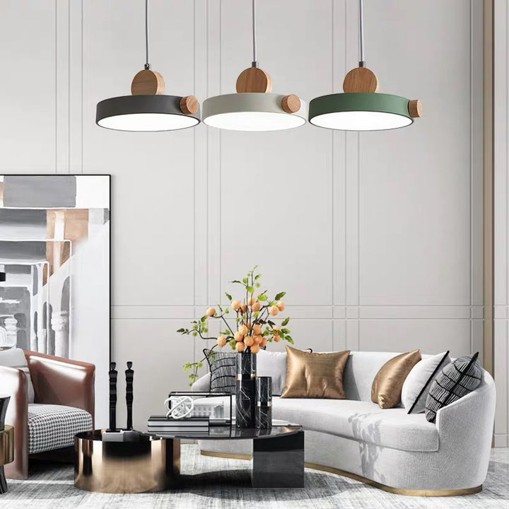 Modern Minimalist Iron Acrylic Round Plate LED Pendant Light For Living Room