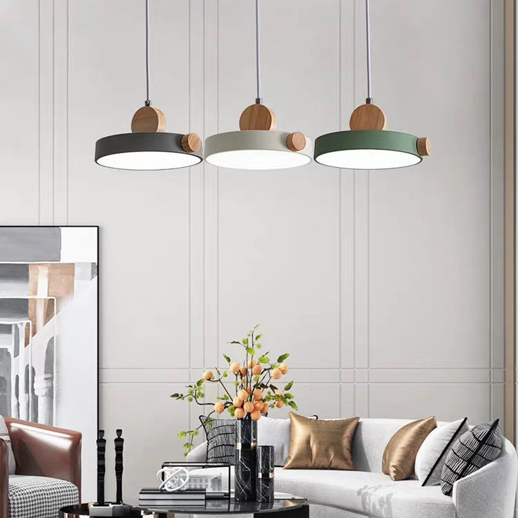 Modern Minimalist Iron Acrylic Round Plate LED Pendant Light For Living Room
