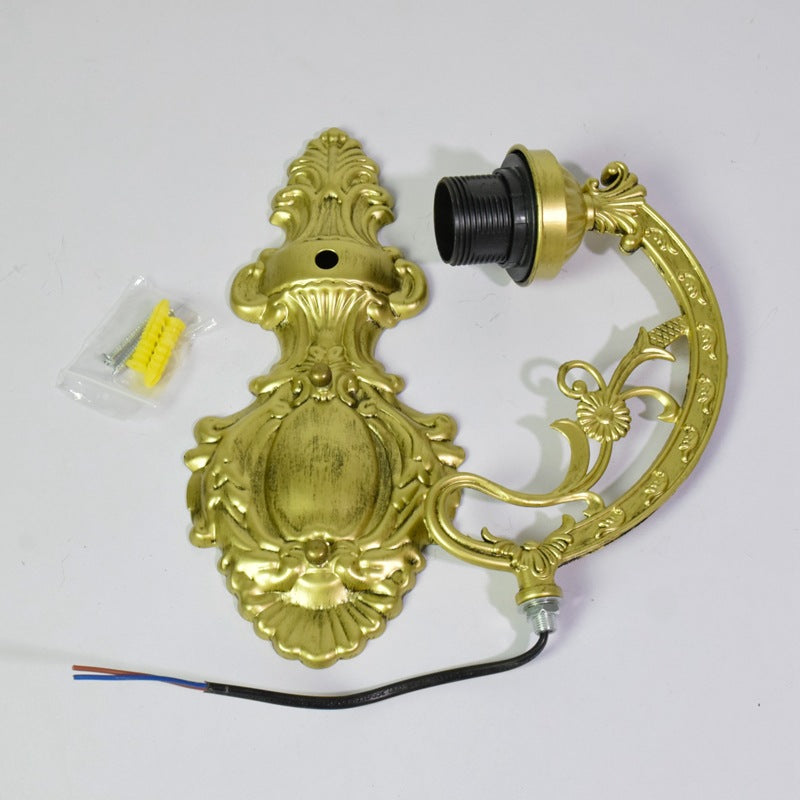 Lámpara de aplique de pared de 1 luz con patrón de cono floral de vidrio de hierro tradicional Tiffany para sala de estar 