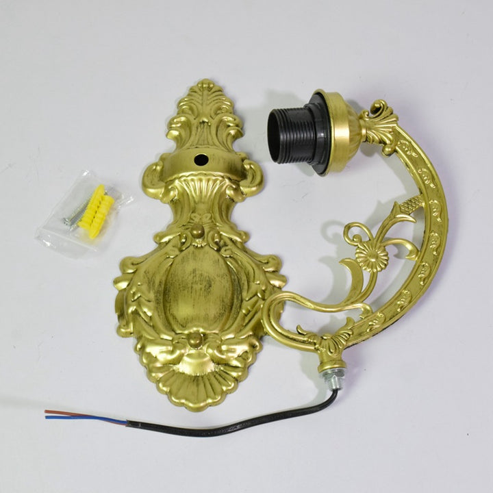 Lámpara de aplique de pared de 1 luz con patrón de cono floral de vidrio de hierro tradicional Tiffany para sala de estar 