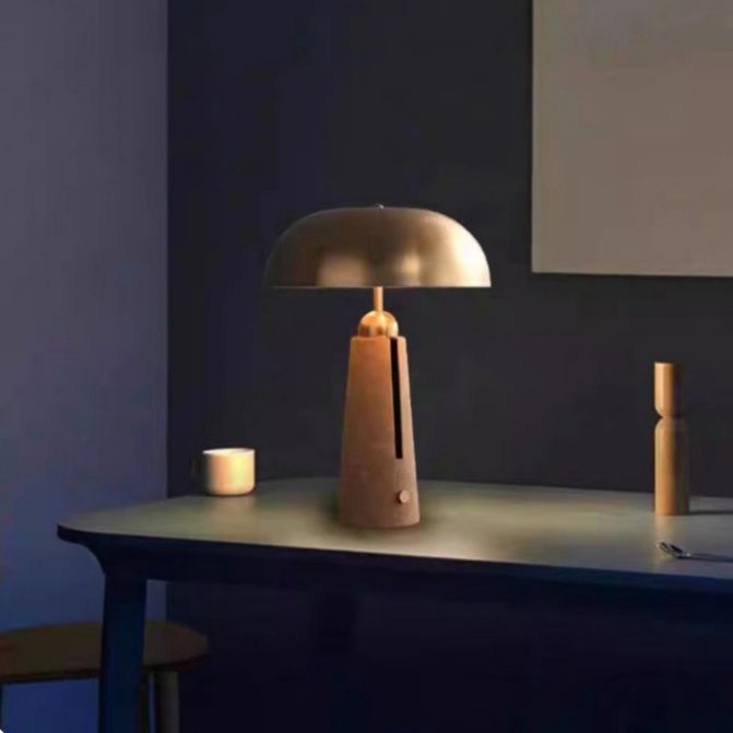 Modern Mid-Century Iron Leather Round Mushroom 2-Light Table Lamp For Bedroom