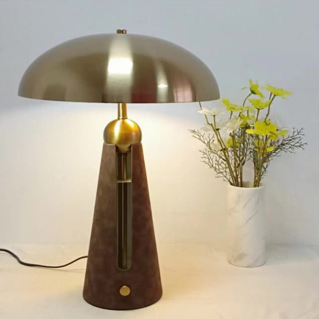 Modern Mid-Century Iron Leather Round Mushroom 2-Light Table Lamp For Bedroom