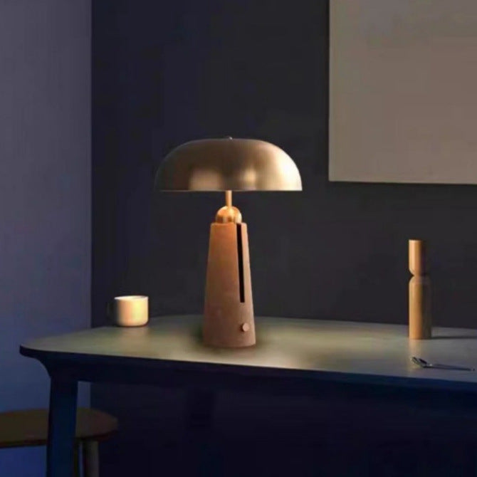 Modern Mid-Century Iron Leather Round Mushroom 2-Light Table Lamp For Bedroom