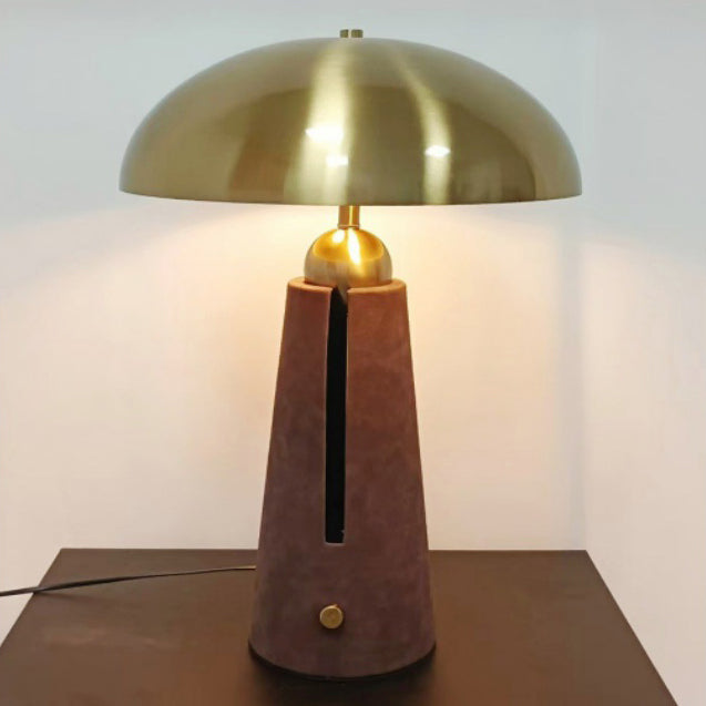 Modern Mid-Century Iron Leather Round Mushroom 2-Light Table Lamp For Bedroom