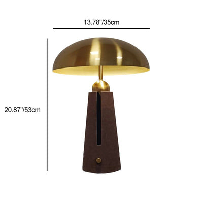 Modern Mid-Century Iron Leather Round Mushroom 2-Light Table Lamp For Bedroom