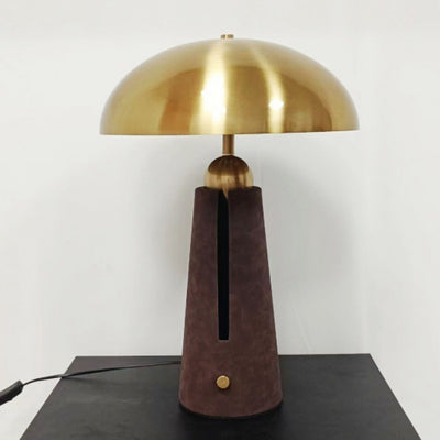 Modern Mid-Century Iron Leather Round Mushroom 2-Light Table Lamp For Bedroom